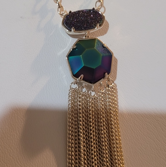 Kendra Scott Long Custom Necklace Multi Drusy Mystic Iridescent Gold - Picture 12 of 14